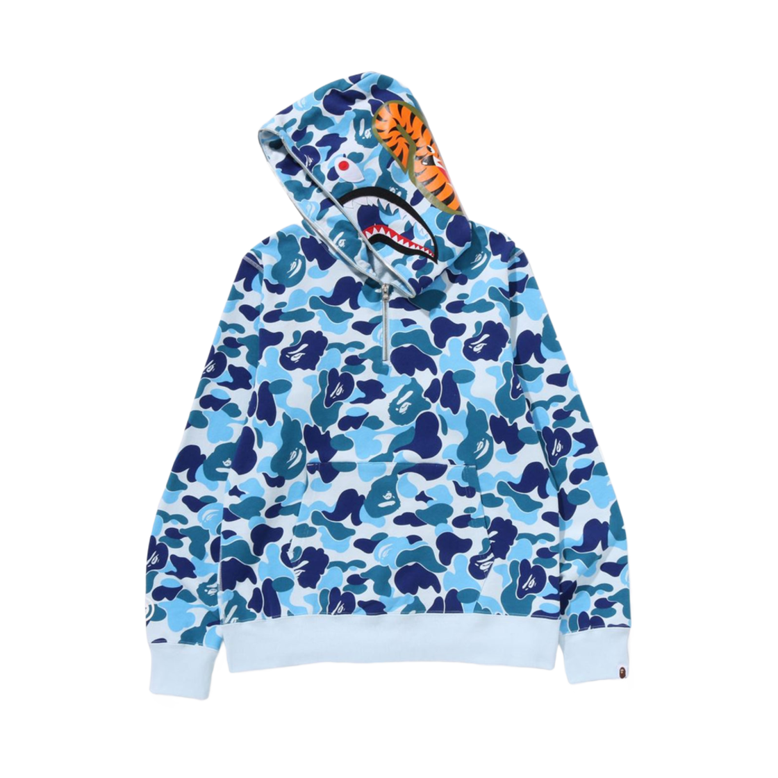 베이프 ABC 카모 샤크 하프 집 풀오버 후드 블루