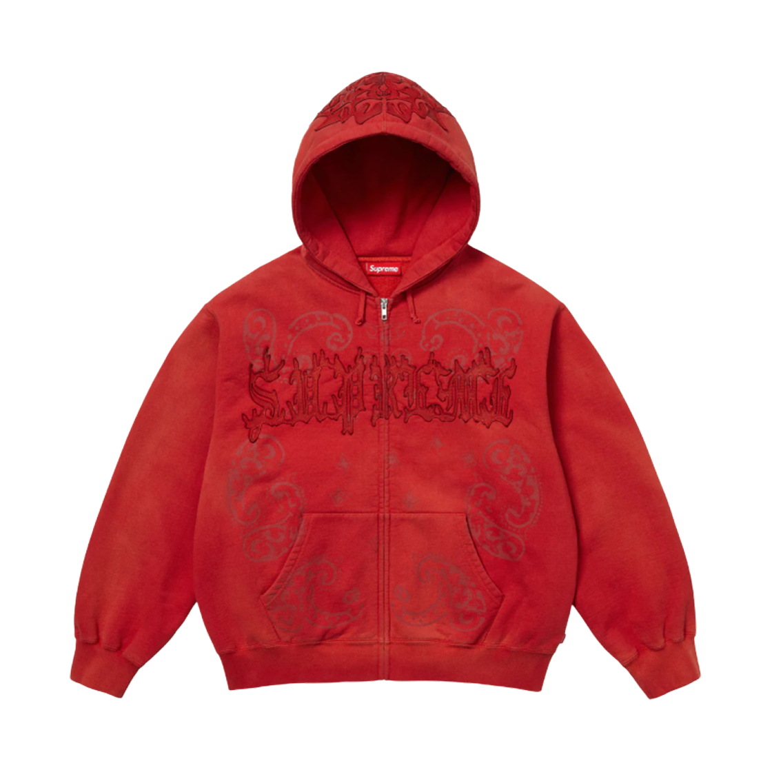 슈프림 레더 아플리케 집업 후드 스웨트셔츠 번트 레드 - 25SS(Supreme Leather Applique Zip Up Hooded Sweatshirt Burnt Red - 25SS)