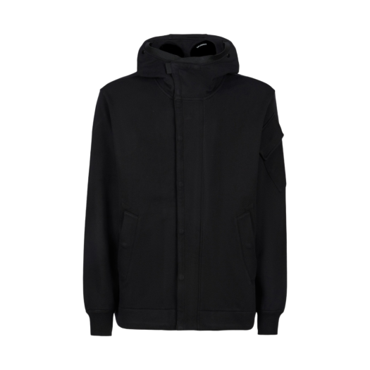 C.P. Company Diagonal Raised Fleece Goggle Zipped Hoodie Black - 22FW