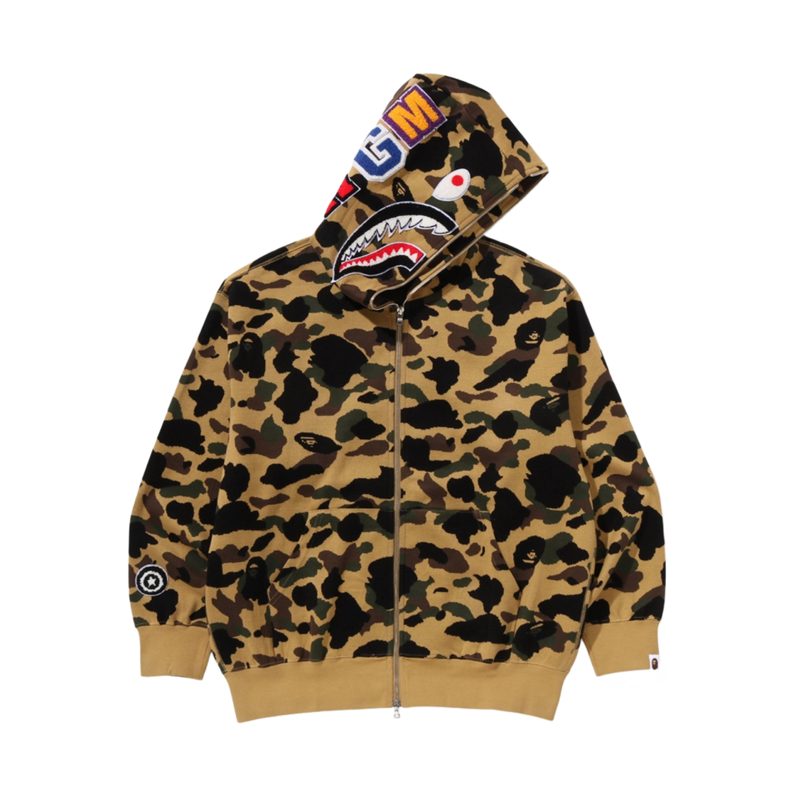 0ZXSWM115304O BAPE 1st Camo Jacquard Shark Hoodie Yellow