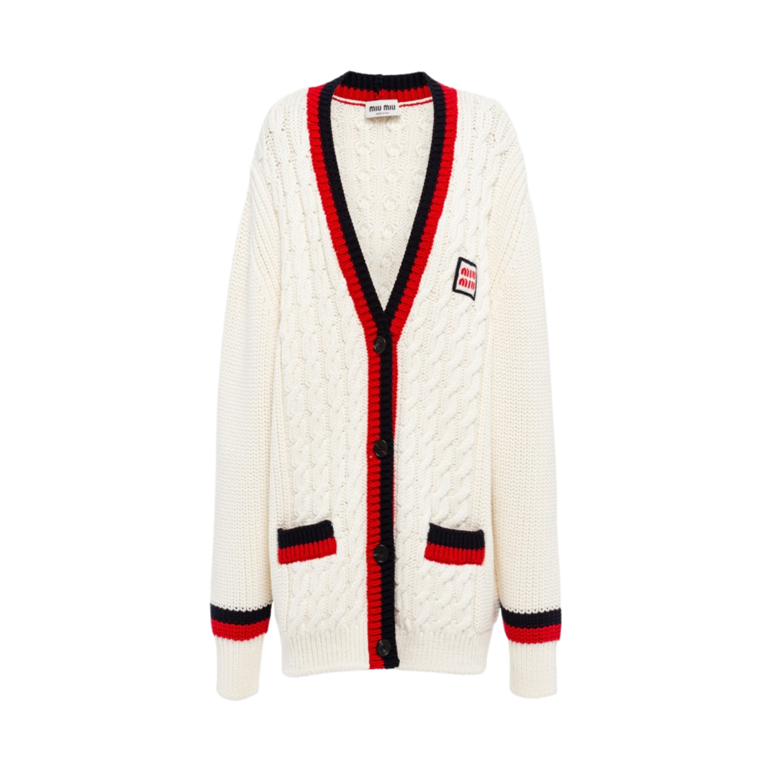 MMF665-112N-F0970 (W) Miu Miu Wool Cardigan White Red - 대표 이미지 #1