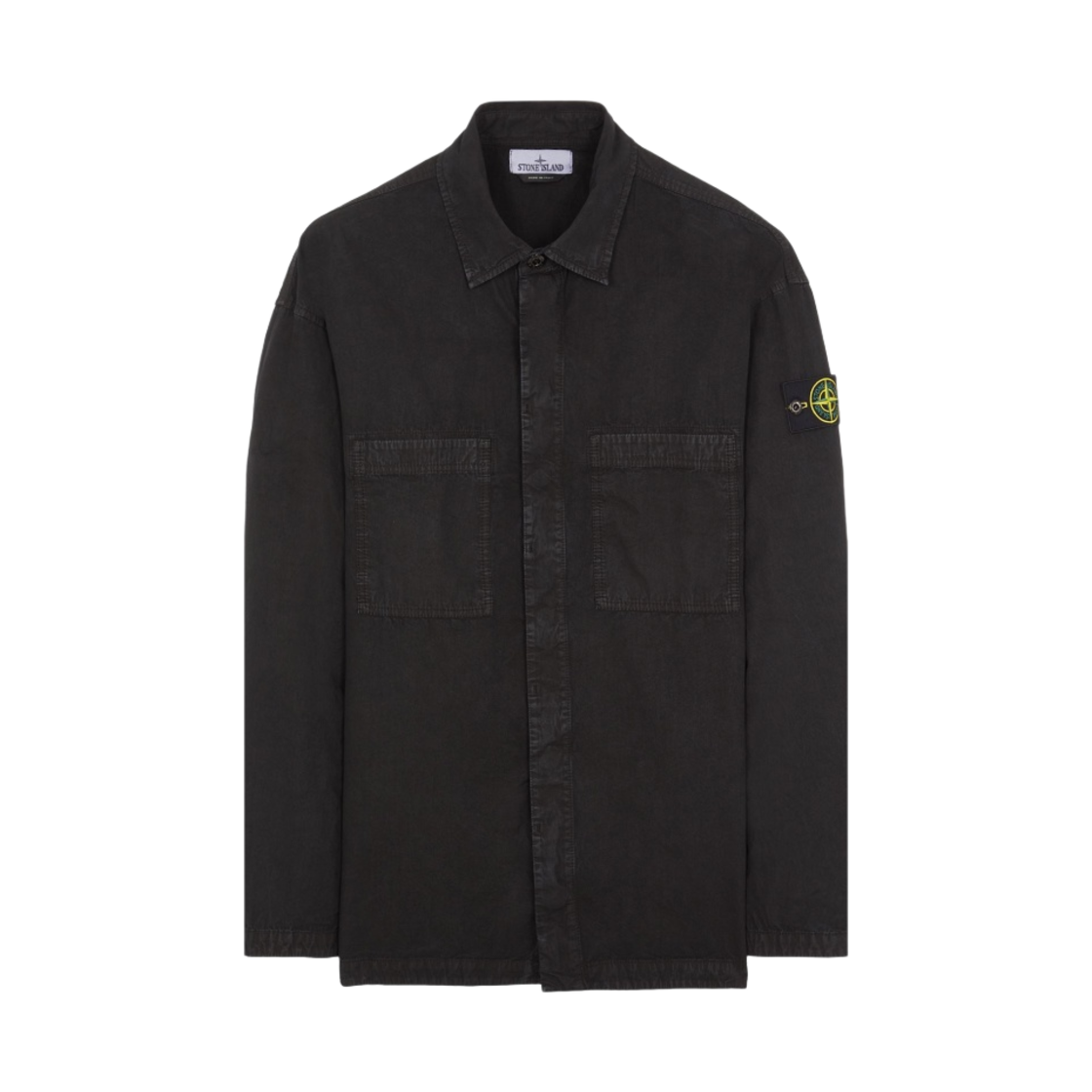 7915112WN-V0129 Stone Island 112WN Brushed Cotton Canvas Garment Dyed Overshirt Black - 23FW