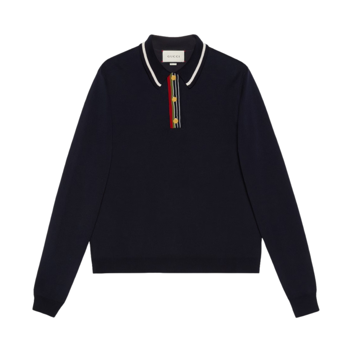 구찌 코튼 롱슬리브 폴로 니트 블루(Gucci Cotton Long-Sleeve Polo Knit Blue) - 1