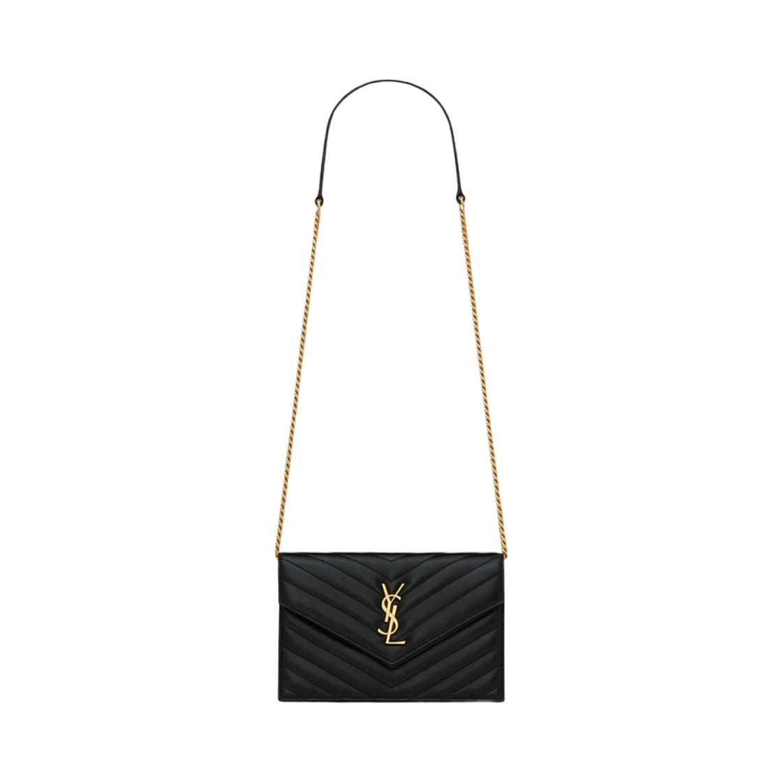 742920-AAA44-1000 Saint Laurent Cassandre Envelope Chain Wallet in Lambskin Black
