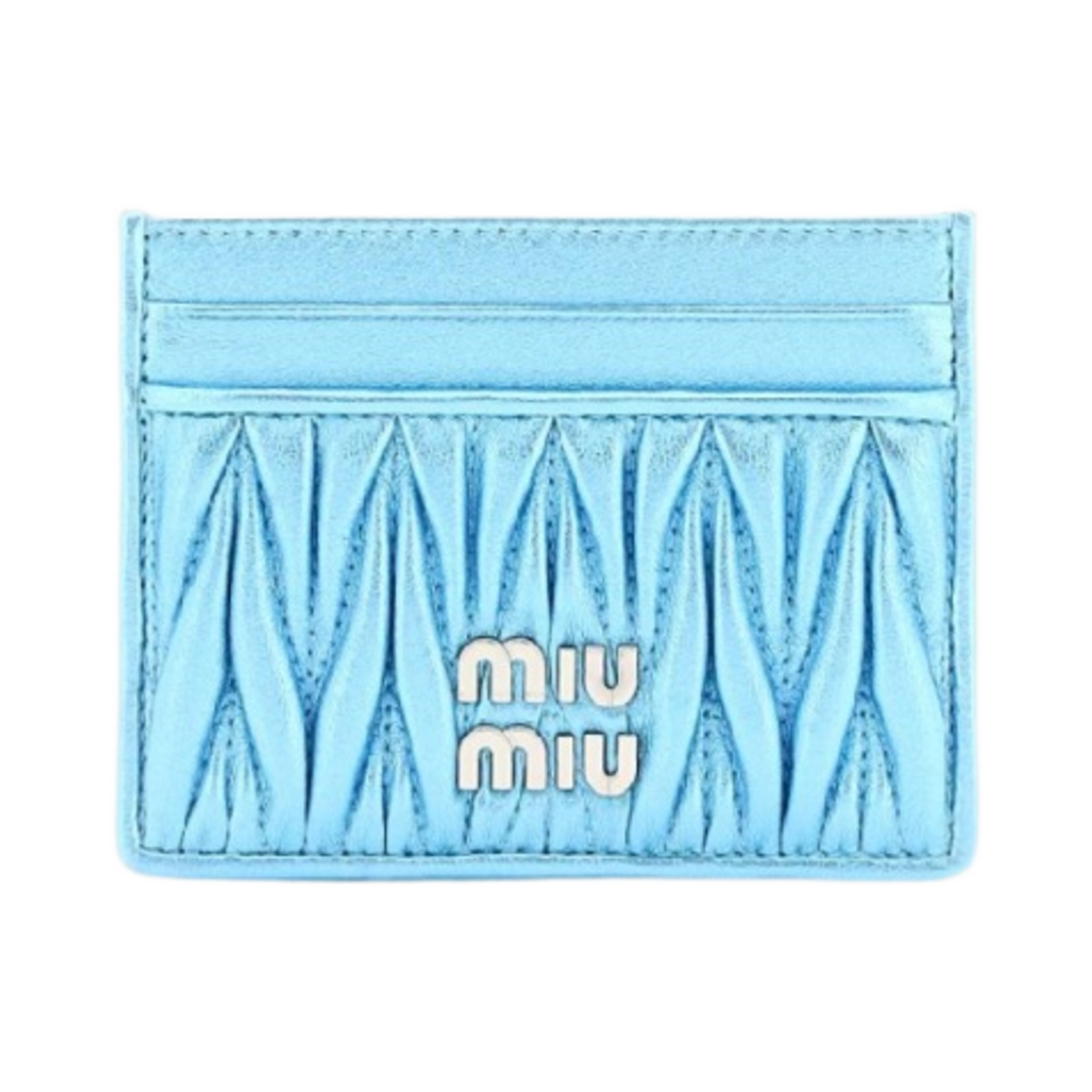 미우 미우 마테라쎄 나파 가죽 카드 홀더 스카이 모르뒤르(Miu Miu Matelasse Nappa Leather Card Holder Sky Mordure)