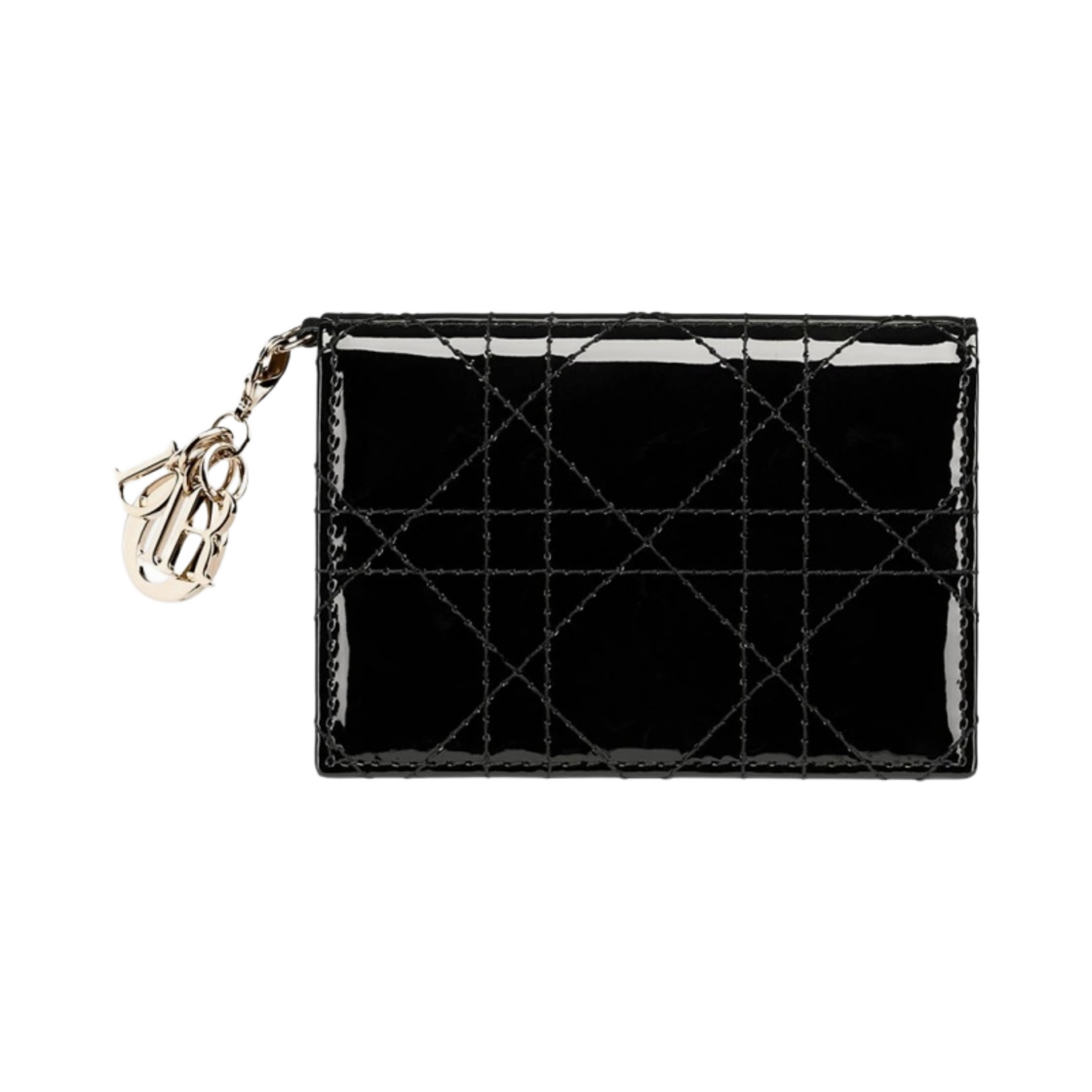 디올 레이디 플랩 카드 홀더 페이턴트 까나쥬 카프스킨 블랙(Dior Lady Flap Card Holder Patent Cannage Calfskin Black)