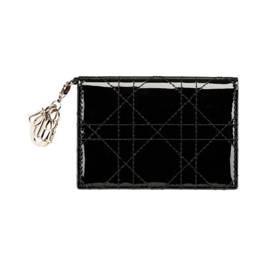 S0011OVRB-M900 Dior Lady Flap Card Holder Patent Cannage Calfskin Black