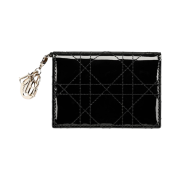 Dior Lady Flap Card Holder Patent Cannage Calfskin Black