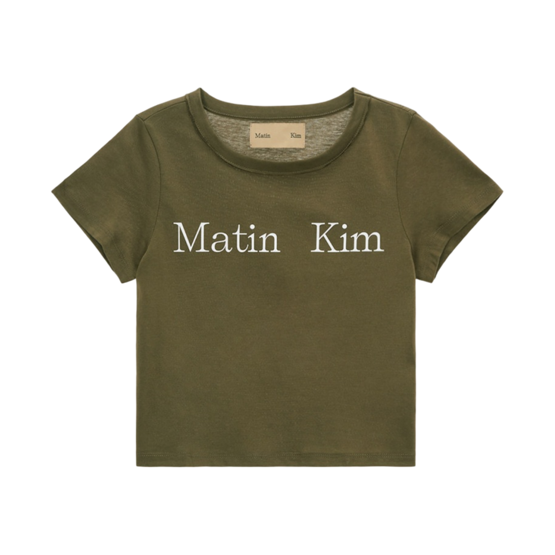 (W) 마뗑킴 로고 실크 크롭 탑 카키((W) Matin Kim Logo Silket Crop Top Khaki) - 1