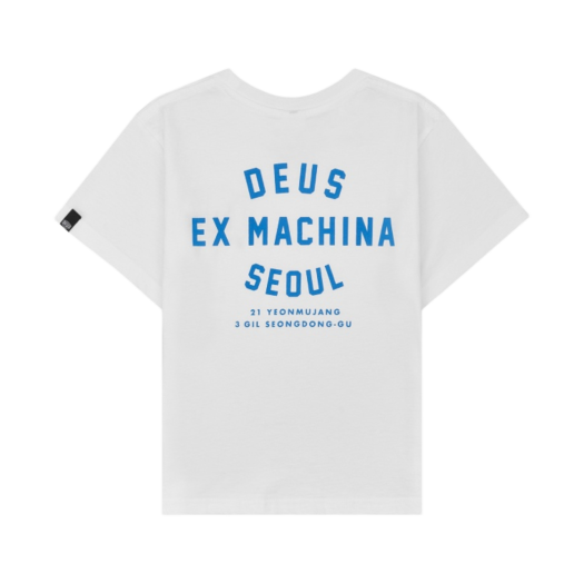 (키즈) 데우스 엑스 마키나 컬리지 성수 티셔츠 화이트 미드나잇 블루