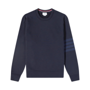 Thom Browne Cotton Loopback Relaxed Fit Tonal 4-Bar Crewneck Sweatshirt Navy