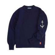 Guernsey Woollens Crewneck Wholegarment Sweater Navy