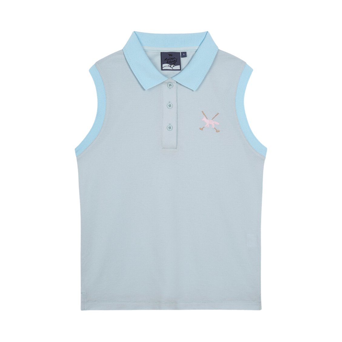(W) 메종 키츠네 프로파일 폭스 슬리브리스 폴로 셔츠 스카이 블루((W) Maison Kitsune Profile Fox Sleeveless Polo Shirt Sky Blue) - 1