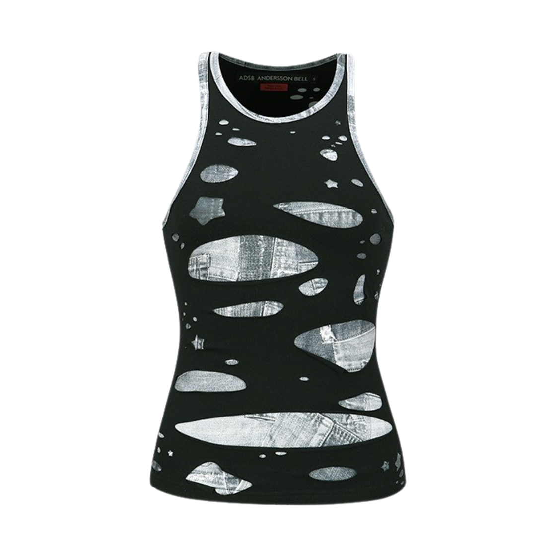 ADSB 앤더슨벨 우먼 타티 레이저 컷아웃 슬리브리스 탑 블랙