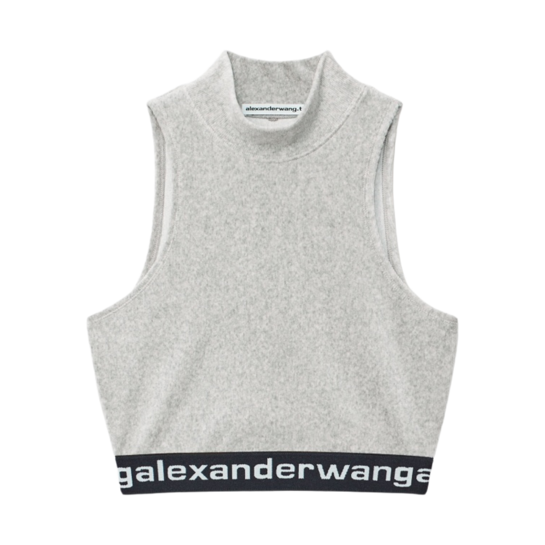 (W) 알렉산더 왕 스트레치 코듀로이 로고 모크 넥 탱크 헤더 그레이((W) Alexander Wang Mock Neck Tank in Stretch Corduroy Heather Grey) - 1