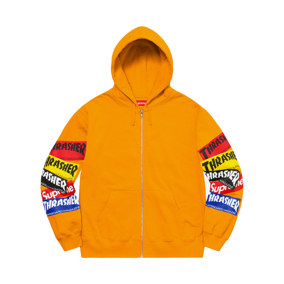 슈프림 x 트레셔 멀티 로고 집업 후드 스웨트셔츠 골드 - 21FW(Supreme x Thrasher Multi Logo Zip Up Hooded Sweatshirt Gold - 21FW)