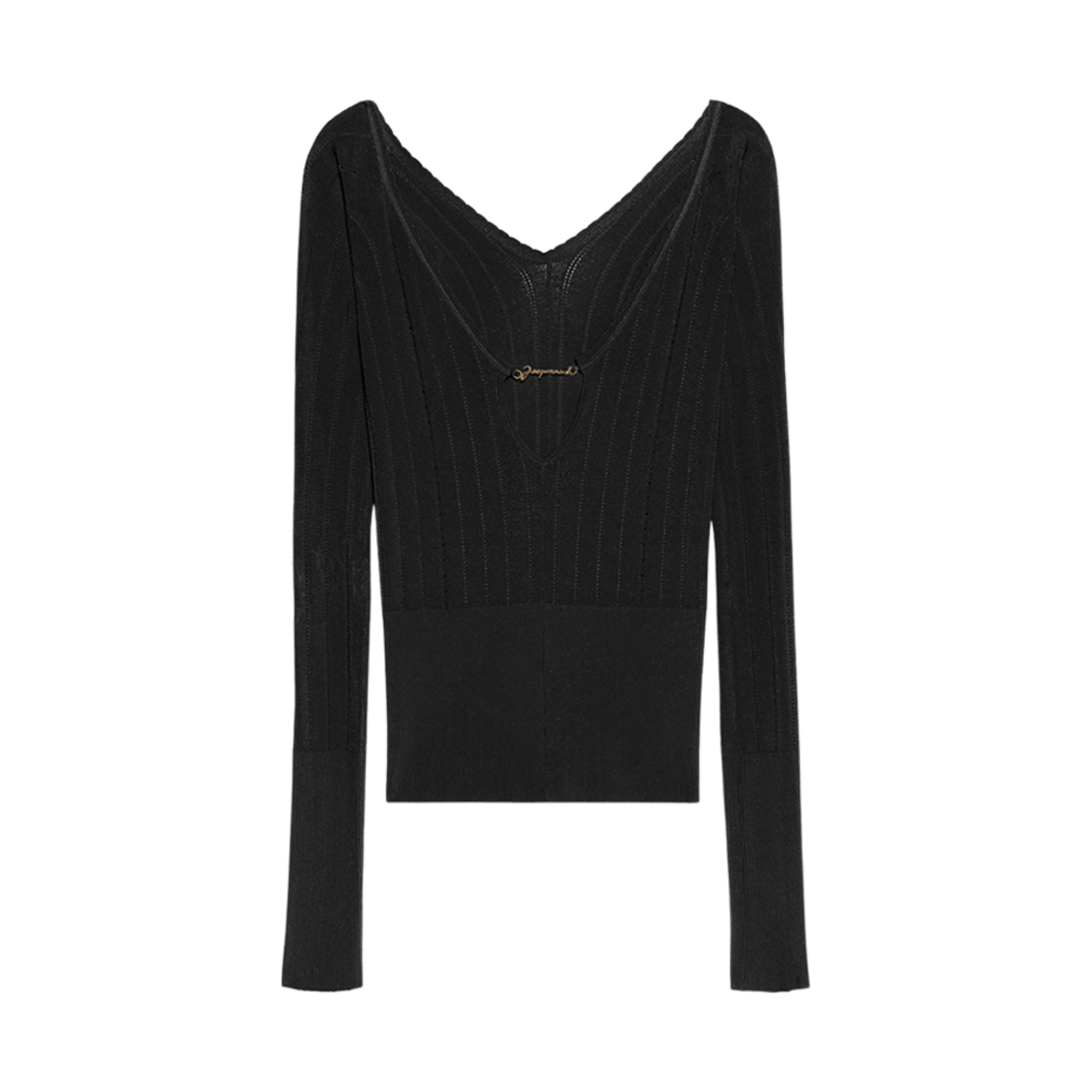 241KN357-2358-990 (W) Jacquemus Pralu Long Sleeve Scalloped Top Black - 대표 이미지 #1