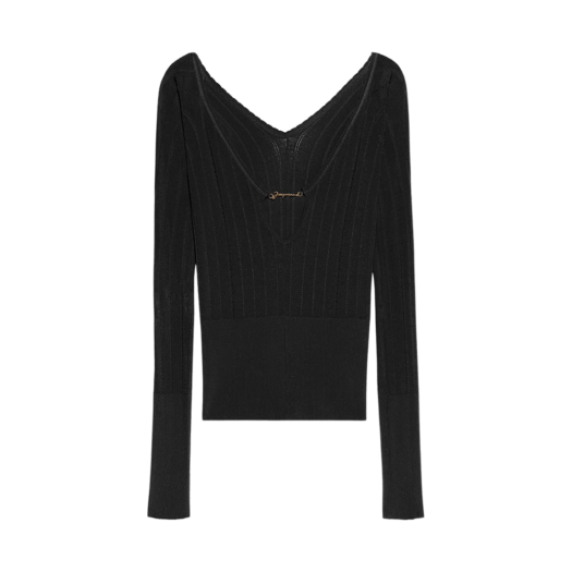 (W) Jacquemus Pralu Long Sleeve Scalloped Top Black