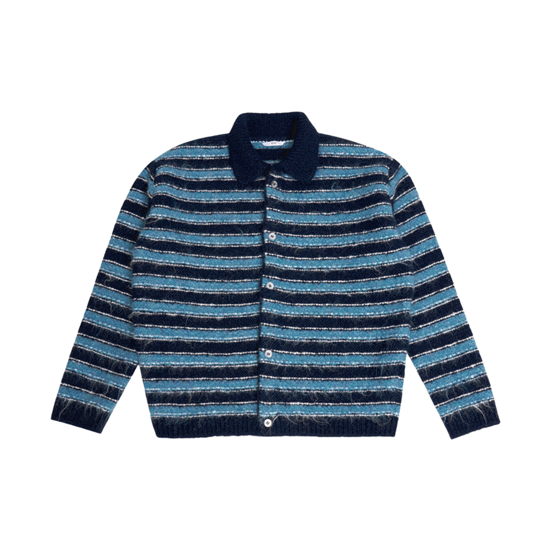 P0003CQC STU Hairy Collar Stripe Cardigan Navy