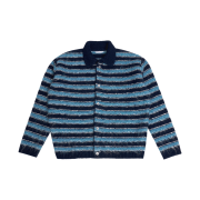 STU Hairy Collar Stripe Cardigan Navy