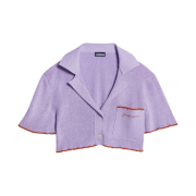 (W) Jacquemus Le Haut Brilho Sparkly Cropped Bowling Cardigan Purple