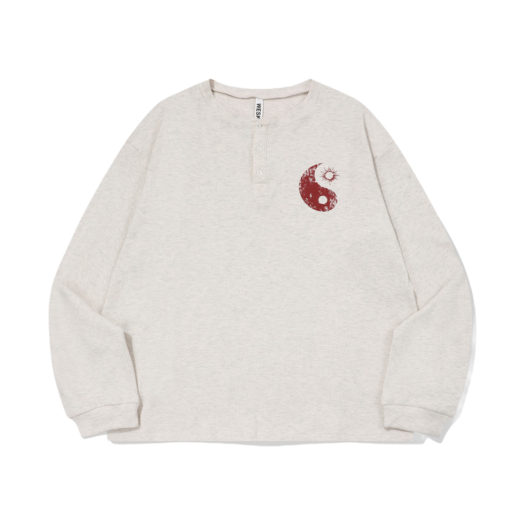 24fw-08 ML Wesken Yinyang Graphic Printed Waffle Henley Neck Melange