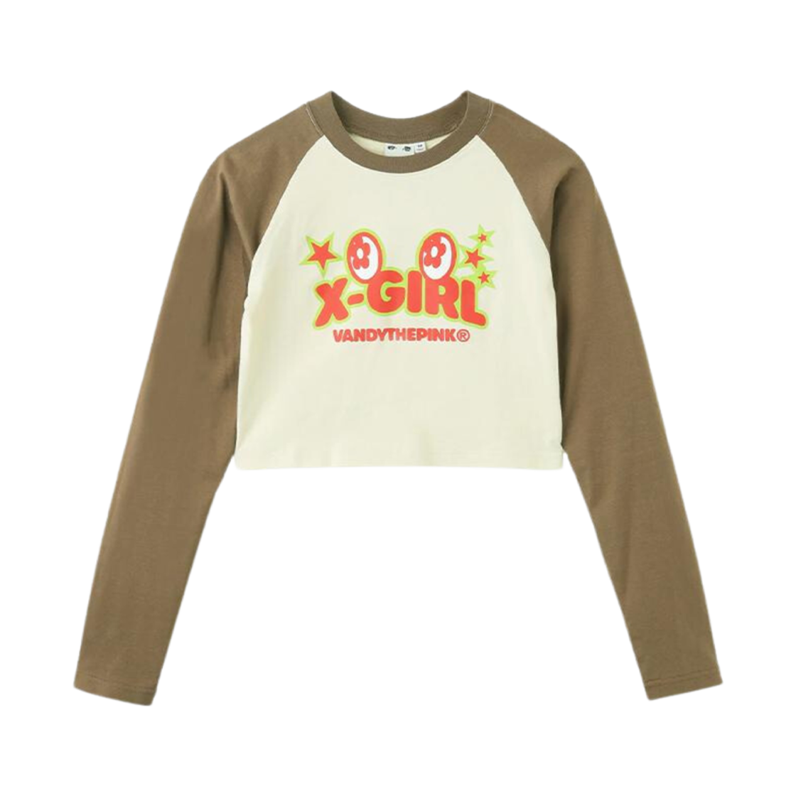 (W) 반디 더 핑크 x 엑스걸 래글런 롱슬리브 베이비 티셔츠 베이지 브라운((W) Vandy The Pink x X-Girl Raglan Long Sleeve Baby T-Shirt Beige Brown)