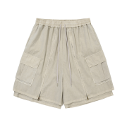 AJOBYAJO Washed Layered Zip-Up Shorts Ivory