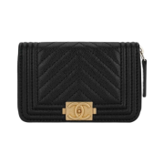 Chanel Boy Chanel Zipped Coin Purse Grained Calfskin & Gold Black