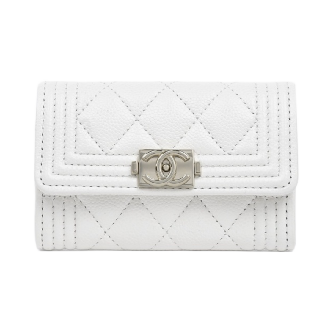 샤넬 보이 샤넬 플랩 카드 홀더 그레인드 카프스킨 & 골드 메탈 화이트(Chanel Boy Chanel Flap Card Holder Grained Calfskin & Gold White)