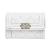 Chanel Boy Chanel Flap Card Holder Grained Calfskin & Gold White
