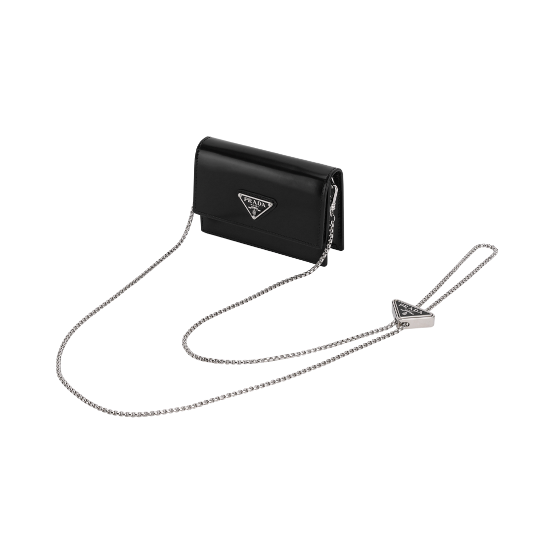 프라다 브러쉬드 레더 숄더 스트랩 카드 홀더 블랙(Prada Brushed Leather Card Holder with Shoulder Strap Black) - 4