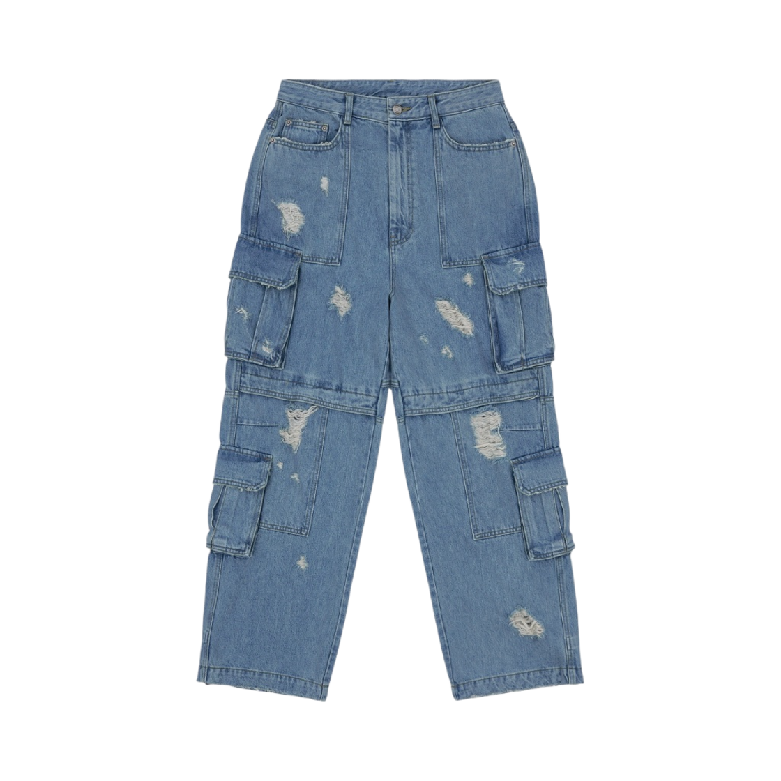 준지 데미지 카고 멀티 조거 와이드 데님 블루 - 23SS(Juun.J Damage Cargo Multi Jogger Wide Denim Blue - 23SS)