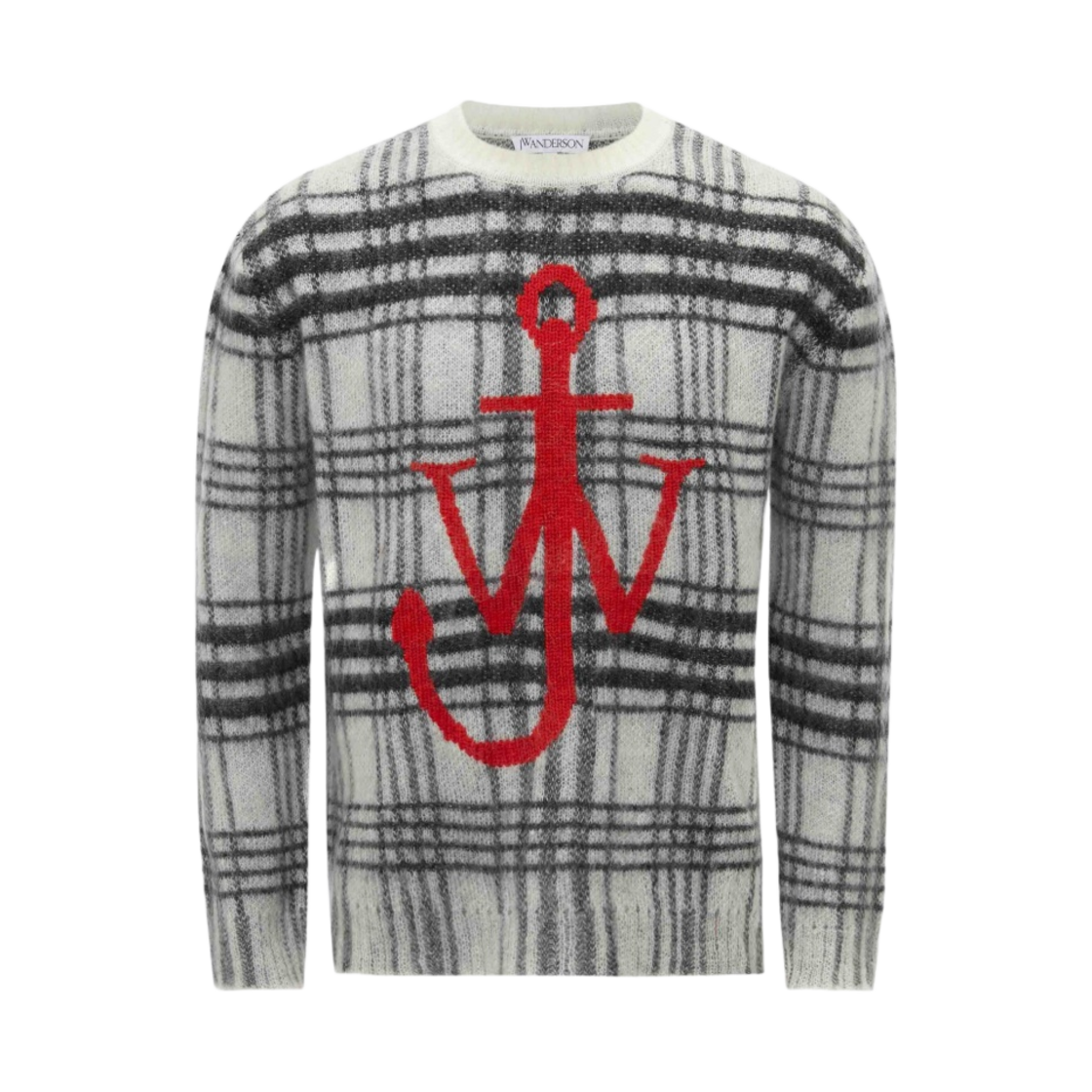 KW0941YN0222903 JW Anderson Tartan Check Crewneck Sweater White Black