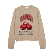 (W) Ganni Intarsia Cherry Wool Sweater Safari