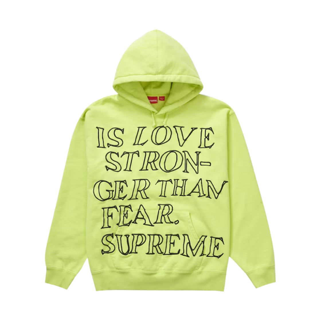 슈프림 스트롱거 댄 피어 후드 스웨트셔츠 라임 - 23SS(Supreme Stronger Than Fear Hooded Sweatshirt Lime - 23SS) - 1