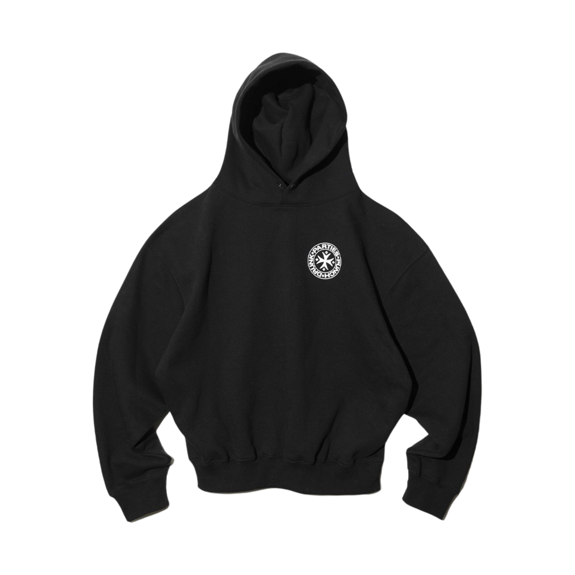 펀치 드렁크 파티즈 서클 로고 오버사이즈 후드 블랙(Punch Drunk Parties Circle Logo Oversized Hoodie Black)