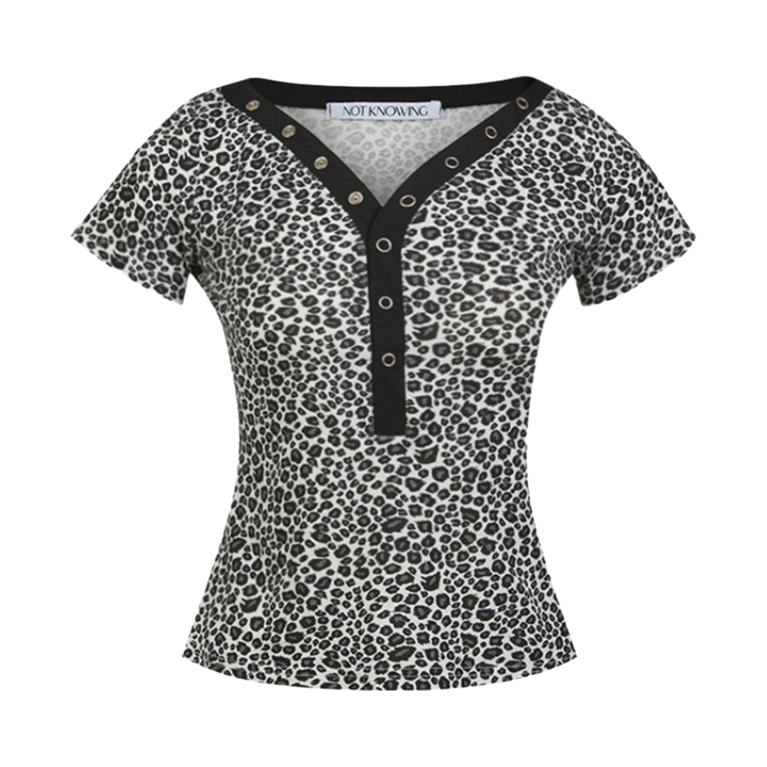 NK4SLS07 Notknowing Metal Snap Half Top Leopard
