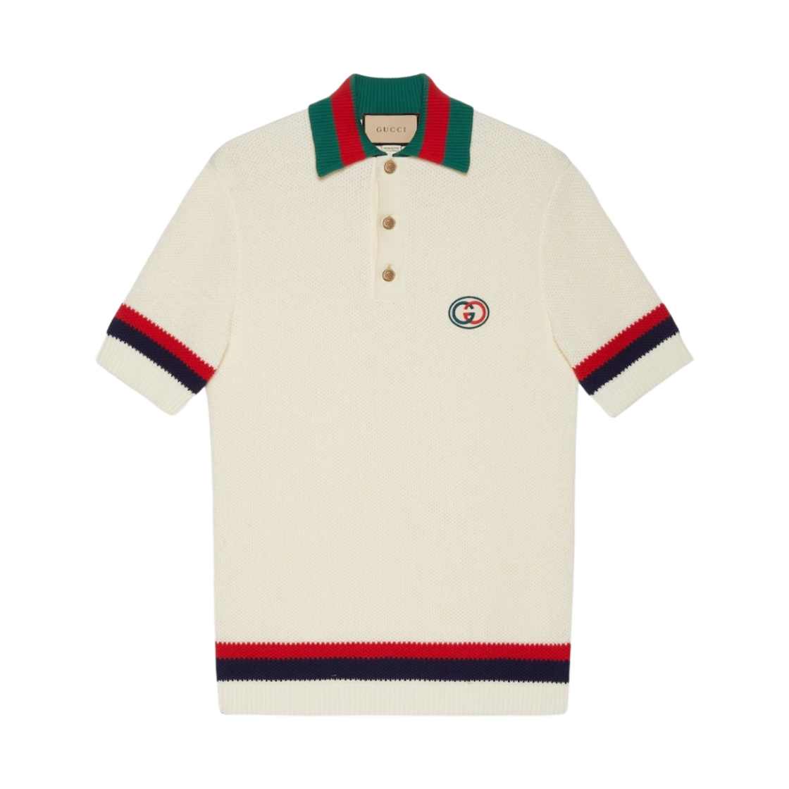 구찌 웹 니트 코튼 폴로 티셔츠 아이보리(Gucci Knit Cotton Polo T-Shirt with Web Ivory) - 1