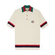 Gucci Knit Cotton Polo T-Shirt with Web Ivory