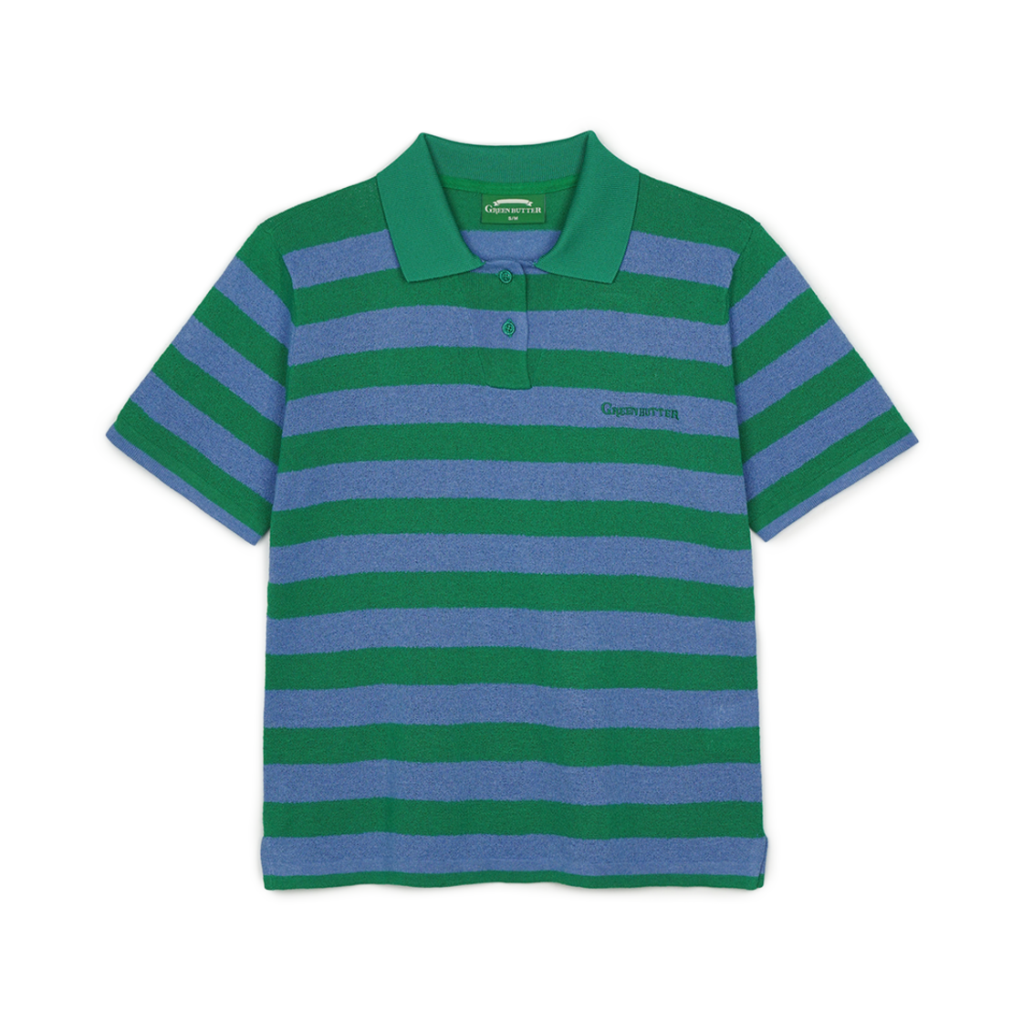 그린버터 스트라이프 칼라 니트 블루/그린(Greenbutter Stripe Collar Knit Blue/Green) - 1