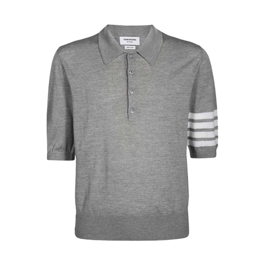 Thom Browne Fine Merino Wool 4-Bar Short Sleeve Polo Medium Grey
