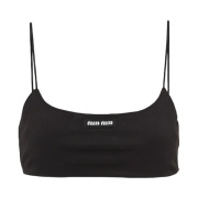 (W) Miu Miu Stretch Jersey Top with Logo Black