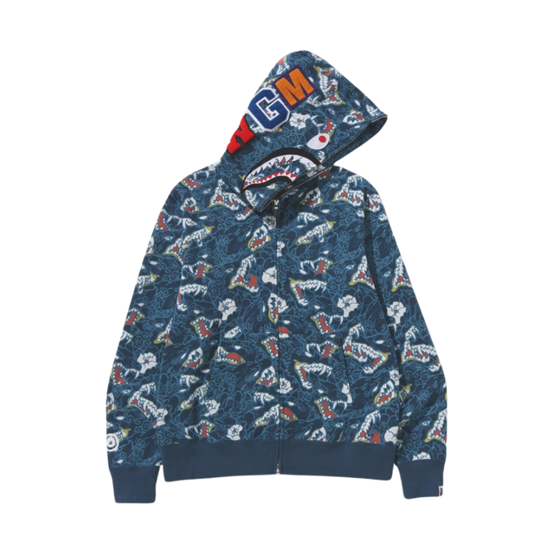 베이프 재패니즈 타투 카모 샤크 Fz 후드 블루