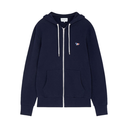AM00304KM0001-P480 Maison Kitsune Tricolor Fox Patch Zip Hoodie Navy