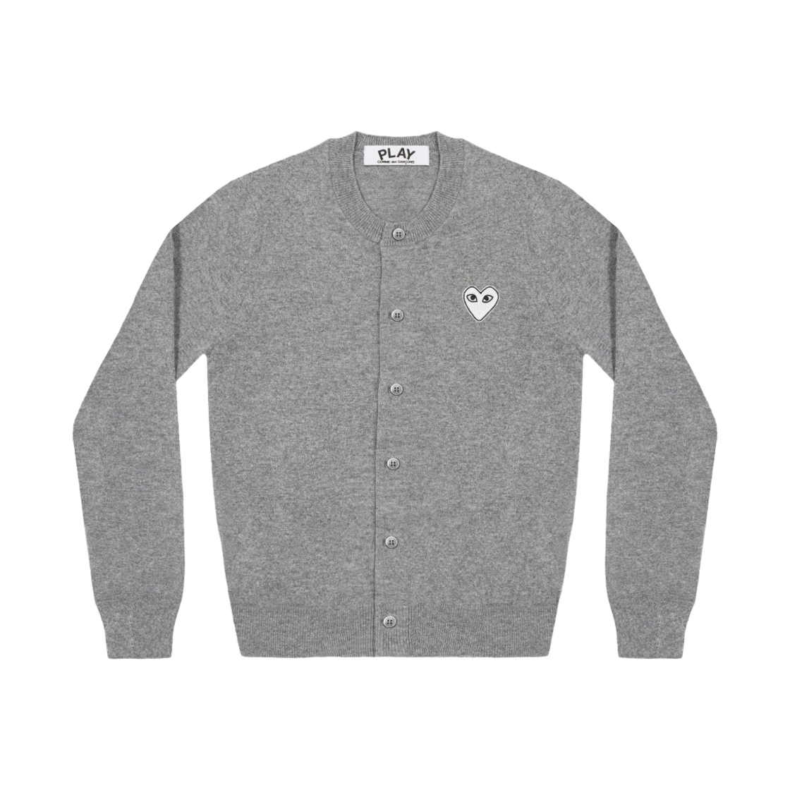 (W) 플레이 꼼데가르송 화이트 하트 니트 가디건 라이트 그레이