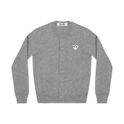 (W) Play Comme des Garcons White Heart Knit Cardigan Light Grey