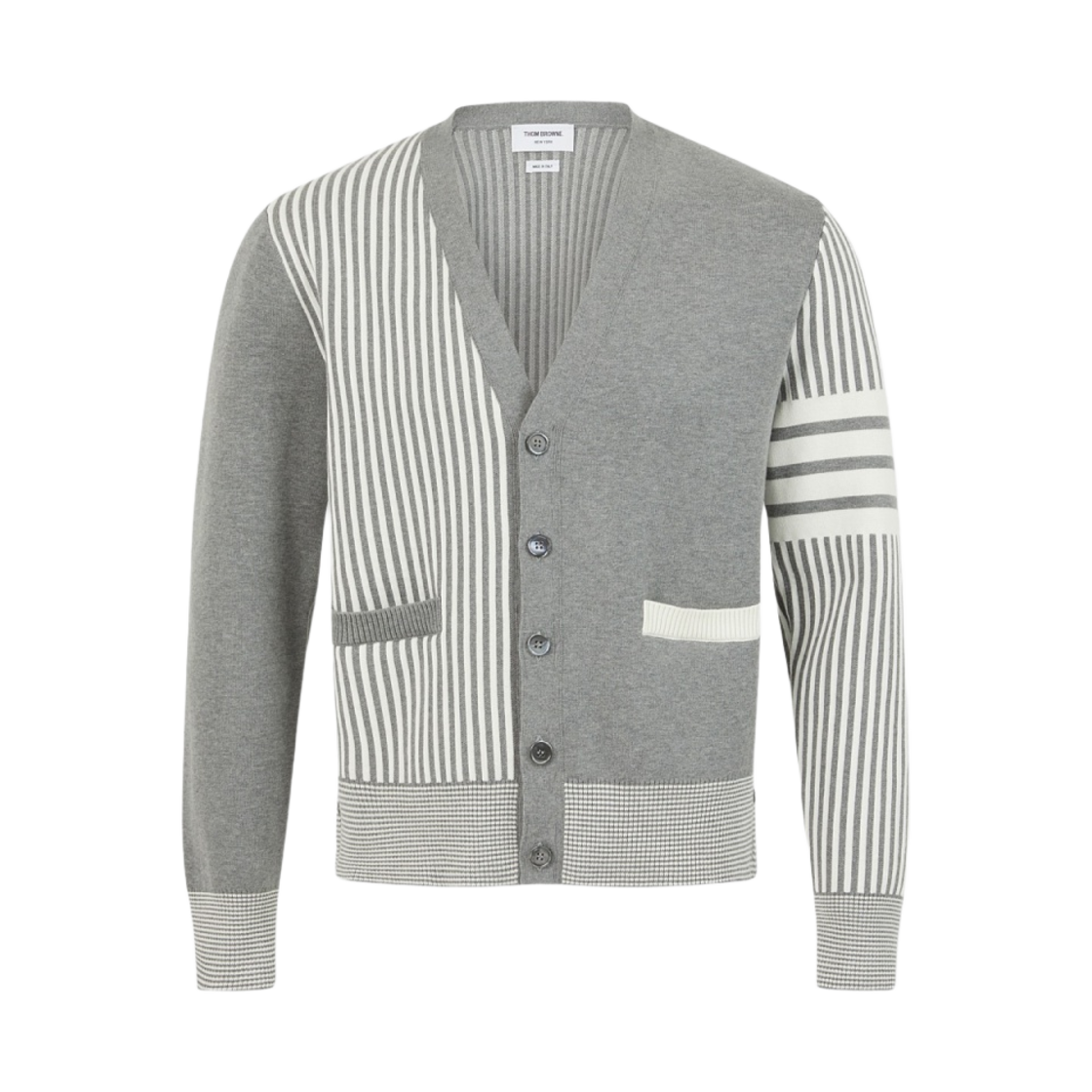 톰브라운 코튼 사선 펀믹스 시어서커 자카드 가디건 라이트 그레이(Thom Browne 4-Bar Funmix Seersucker Jacquard in Cotton Cardigan Light Grey) - 1