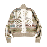Kapital 7G Wool Fair Isle Bone Zip Short Cardigan Saxophone