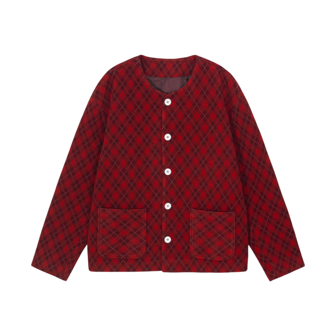 HR25ss11 Hono Report Collarless Cardigan Red Argyle